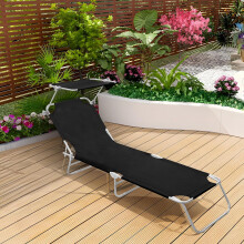 Alivio Folding Sun Lounger with Sunshade &amp; 5-Level Reclining Chair (Black)
