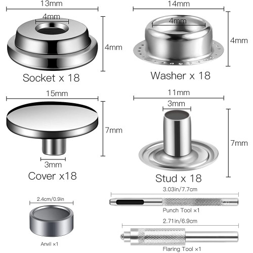 Set Snap Lock de 15 mm - Set de scule cu butoane Snap Silver 2