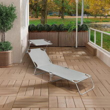 Alivio Folding Sun Lounger with Sunshade &amp; 5-Level Reclining Chair (Dark Grey)