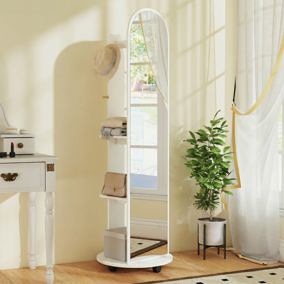 Homcom (White) 2-In-1 Full Length Mirror With Shelves, 4 Wheels White