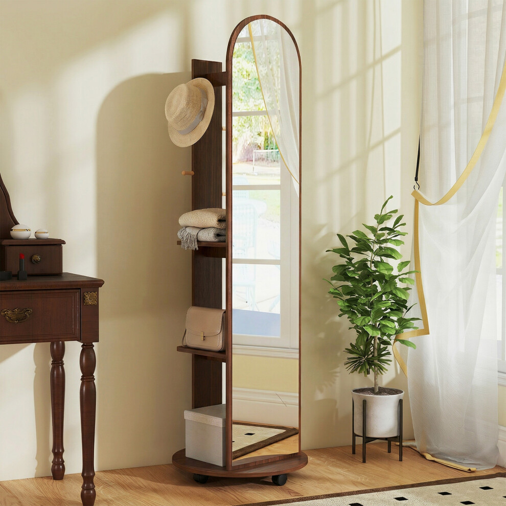 Homcom (Brown) 2-In-1 Full Length Mirror With Shelves, 4 Wheels Brown