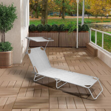 Alivio Folding Sun Lounger with Sunshade &amp; 5-Level Reclining Chair (Light Grey)
