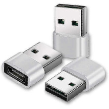 USB C to USB Adapter 3-Pack, USB A to C & C to A, Silver