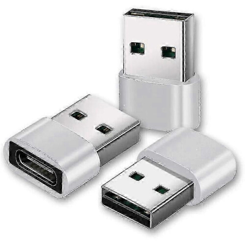 USB C to USB Adapter 3-Pack, USB A to C & C to A, Silver
