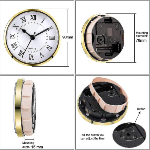 3.5 Inch Quartz Clock Insert Arabic Numeral Gold Rim Movement 1