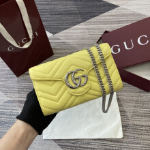 Gucci Yellow Lambskin Leather Clutch 20×12×4cm