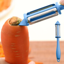 (Blue) Multifunctional Vegetable Peeler 3 In 1 Julienne Vegetable Peeler With Hangable Handle Kitchen Vegetable Peeler For Potato Pear Tomato Cucumber