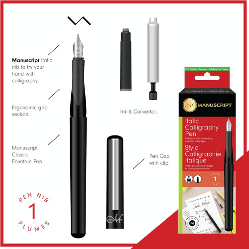 Manuscript Italic Calligraphy Pen Extra Fine Black 1