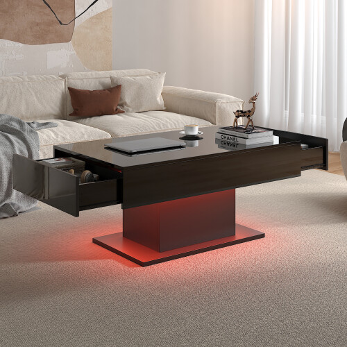 Black Led Coffee Table with 2 Storage Drawers