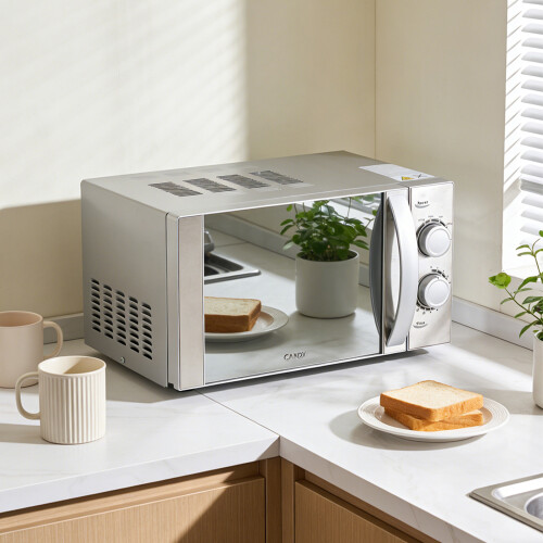 700W 20L Stainless Steel Microwave 6 Power Levels with Defrost Function, Freestanding