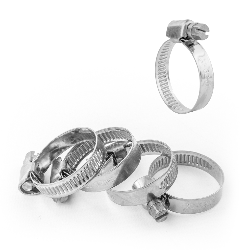 Kct (Pack Of 5) 20-32Mm Stainless Steel 304 Adjustable Clip Fuel Hose Pipe Clamp