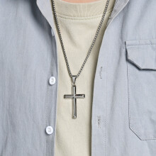 Cross Necklace For Men. Stainless Steel Necklace With Cross Pendant. Cuban Link Cross Chain Necklace. Simple Jewellery Gift