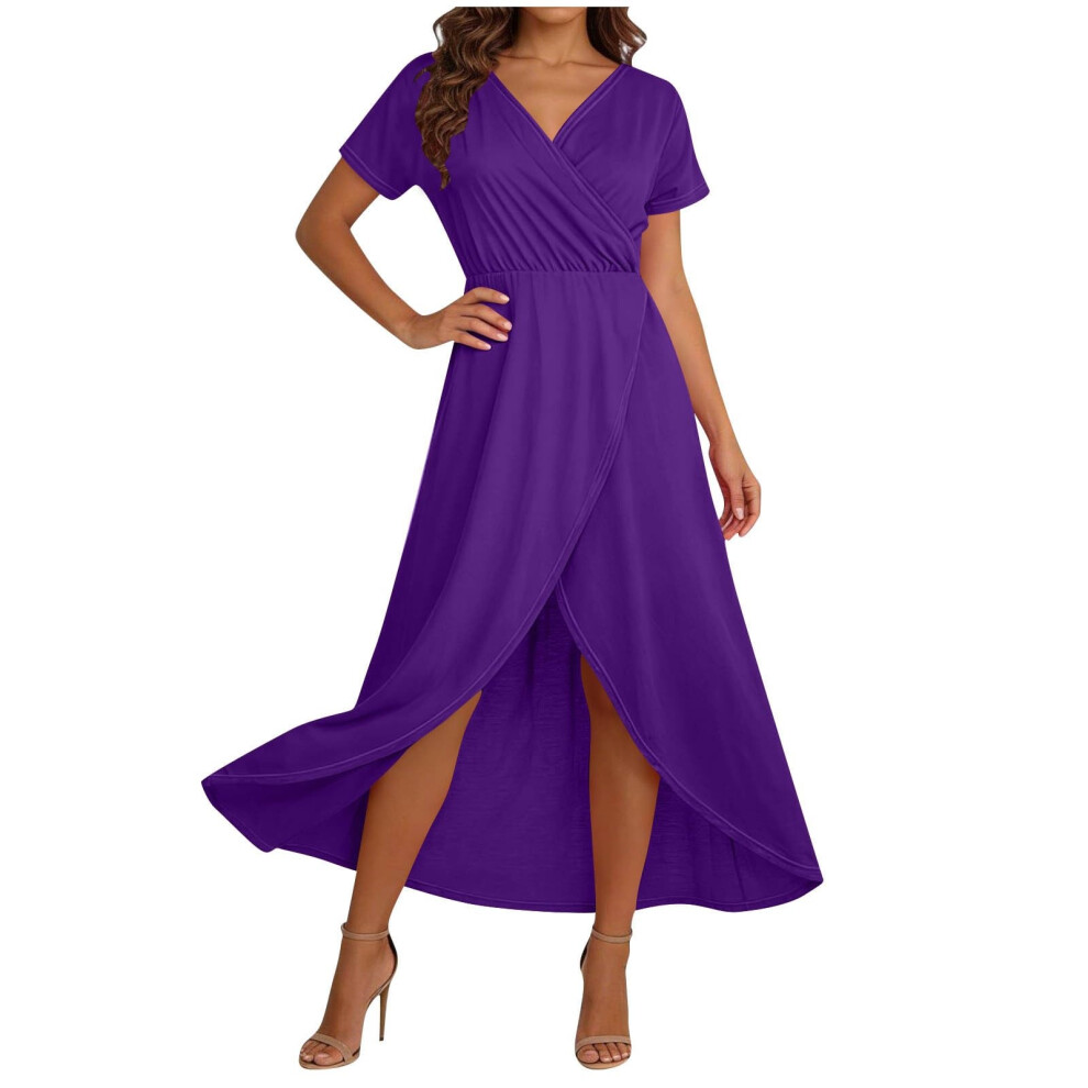 Purple Women's Elegant Flowy Vacation Maxi - Loose V Neck- S