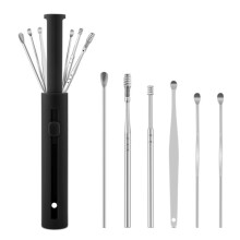 Set met opbergbare oorschepjes met duw-trekmechanisme, specificatie: 6 stuks/set, zwart
