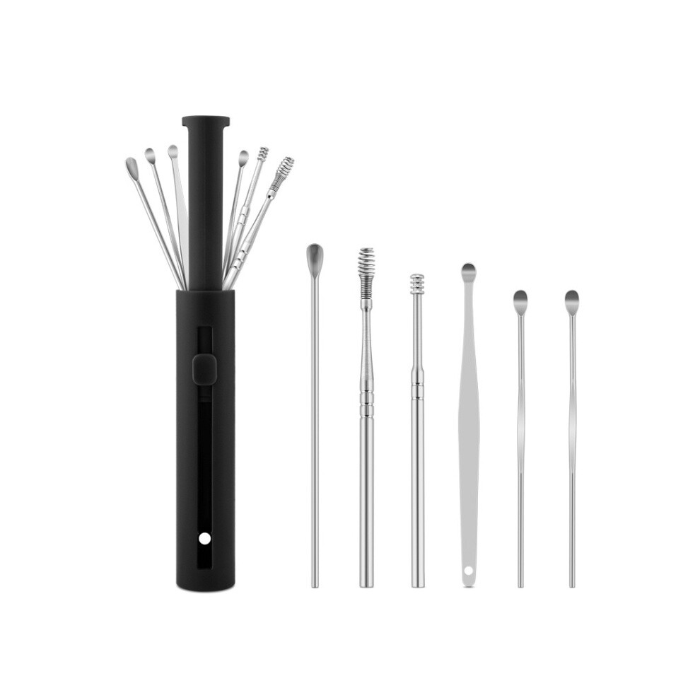 Black Pack Push-Pull Cylinder Storage Ear Scoop Set, Specification: 6 Pcs/Set