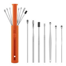 Set oorschepjes met push-pull cilinderopbergsysteem, specificatie: 7 stuks/set, oranje