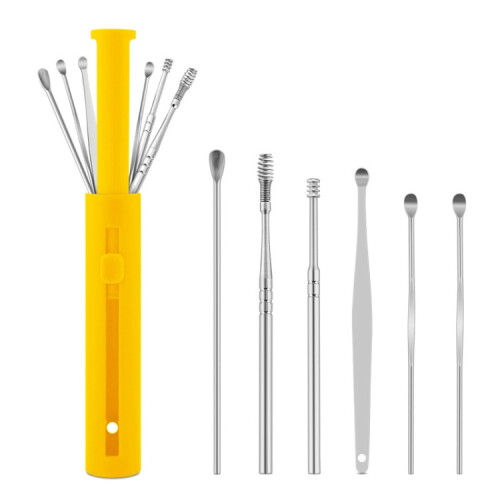 Packs Push-Pull Cylinder Storage Ear Scoop Set, Specification: 6 PCS/Set Yellow