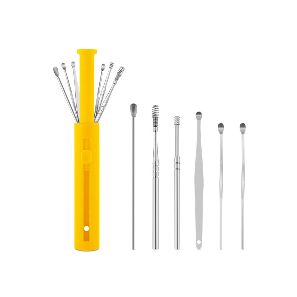 Yellow Packs Push-Pull Cylinder Storage Ear Scoop Set, Specification: 6 Pcs/Set