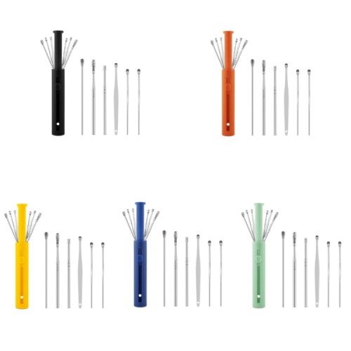 Packs Push-Pull Cylinder Storage Ear Scoop Set, Specification: 6 PCS/Set Yellow 1
