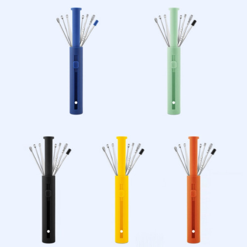 Packs Push-Pull Cylinder Storage Ear Scoop Set, Specification: 7 PCS/Set Green 1
