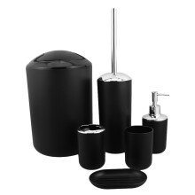 1Set Complete Bathroom Set Black Plastic with Soap Dish & Toilet Brush