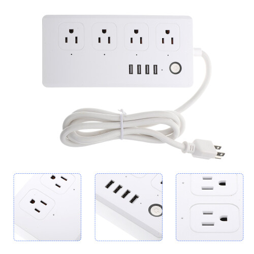 Strip 4 Sockets USB Ports Home Use White ABS 2