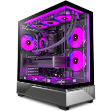 ANSAITE PC Case Pre-Installed 6  120mm PWM ARGB Fan, ATX Mid Tower PC Gaming Case, Computer case with Panoramic View Tempered Glass Front & Side Pane