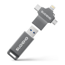 SUDEHO MFi Certified USB Stick 128GB for iPhone, 4-in-1 Flash Drive with USB 3.0 High-Speed, Multi-Device Memory Stick for iPhone/iPad/Android/PC/Mac,