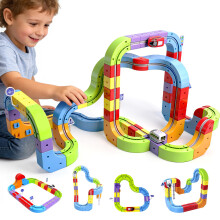 Clickrail Electric Train Set Magic Rail Cube Train Set with 67Pcs Cube Track+52Pcs Accessories Track Fusion Train Track with 2 Rechargeable Magnetic T