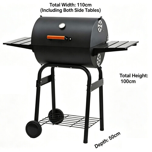 Charcoal BBQ Barrel Grill Smoker with Wheels 2