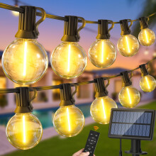 Solar Outdoor Garden String Lights - 66FT Remote Control Outside Hanging String Light Solar Powered with 25+1 G40 LED Shatterproof Bulb 3 Modes IP44 W