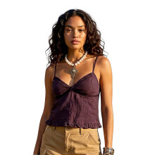 (M, Navy Blue) Women Camisoles Embroidered Trim V-Neck Spaghetti Strap Babydoll Tank Tops Summer Fashion Sleeveless Vests Streetwear