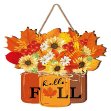 CXINLky Wooden Fall Wreath for Front Door, Harvest Leaf Pumpkin with Maple & Sunflower, Thanksgiving Halloween Decor Indoor Outdoor