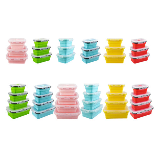 Portable Foldable Square Silicones Lunch-Blue four piece set 1