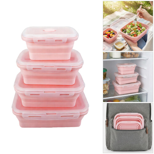 Portable Foldable Square Silicones Lunch-Blue four piece set 2