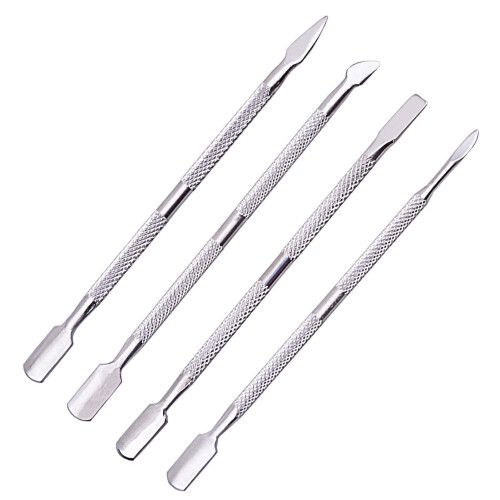 Set de 4 împingătoare de cuticule texturate din oțel inoxidabil