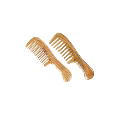 Pente de cabelo de sândalo verde – dentes largos, natural e
