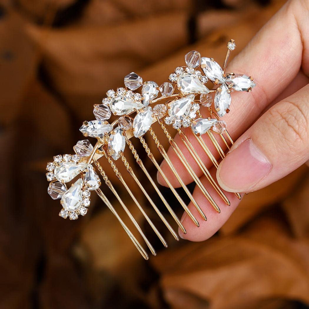 Crystal bridal hair comb silver with rhinestones and pearls