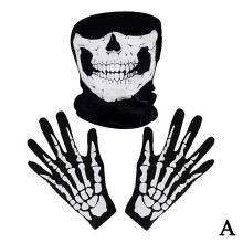 Svarte hansker med hodeskalletrykk til Halloween