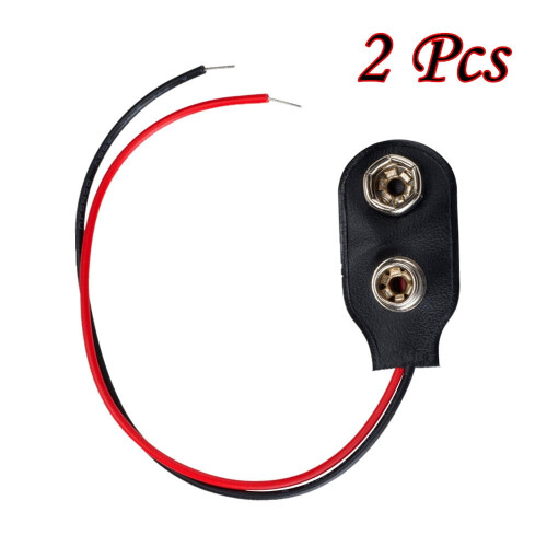 9V batteriklemmestik - sort og rød, 10 cm, 2 stk.