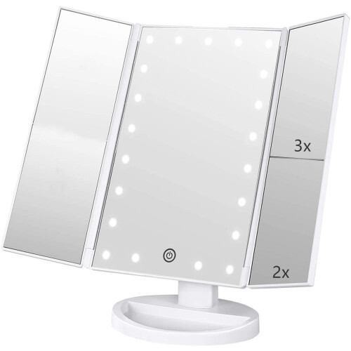 Trifold LED-spejl med 3X/2X forstørrelse