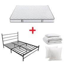 Bed + Matras + Dekbed + 2 Kussens Set - IZTOSS - 140x190cm - Metaal - Traagschuim - Tweepersoons