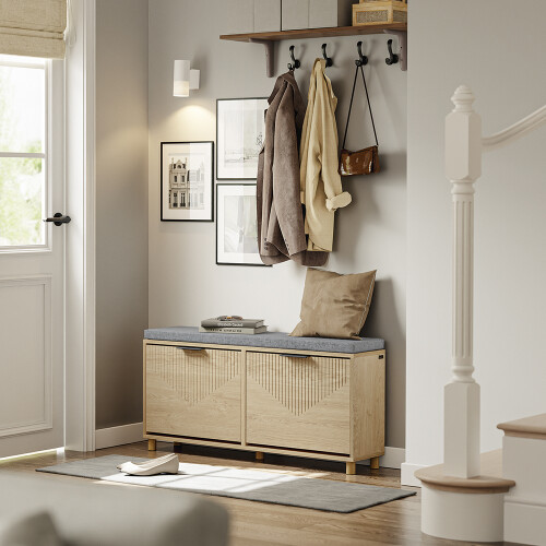 SoBuy Light Oak Shoe Bench with 2 Doors 1