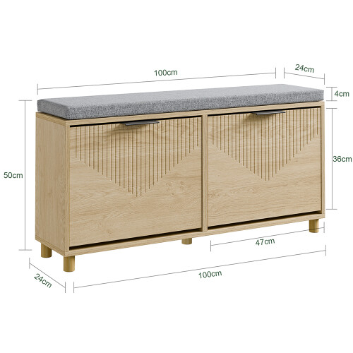 SoBuy Light Oak Shoe Bench with 2 Doors 2