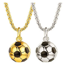 Fußball-Halskette – Unisex – Titanstahl – 2-teilig – Gold und Silber – Modischer Anhänger