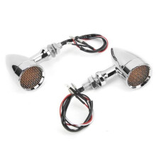 2 stuks LED-knipperlichten voor motorfietsen, 12V 10mm amberkleurig licht, verchroomde behuizing, universeel