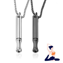 Collar de respiración de 2 piezas para dejar de fumar, cadena de silbato transpirable antiestrés, acero, silbato de árbitro