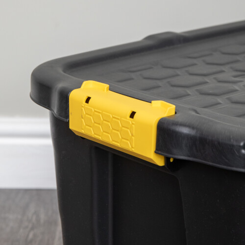 Strata 42L Heavy Duty Lockable & Stackable Storage Tub Chest with Clips in Black 2