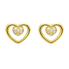 Pendientes de mujer con forma de corazón, chapados en oro de 18 quilates – Pendientes pequeños de 8 mm con circonita cúbica – Jo