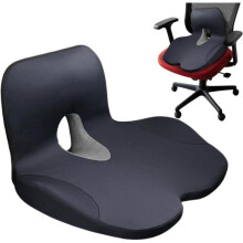 Cojín de asiento de espuma viscoelástica, soporte lumbar ergonómico y juego de almohadas ortopédicas para silla, color negro.